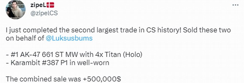 《CS:GO》史上第二大交易诞生 金额高达50万美元-咸鱼单机官网